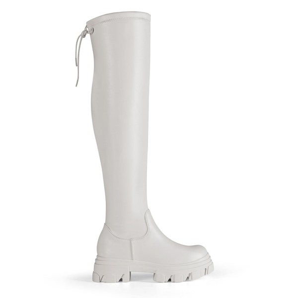 Ikon Stretchy Over The Knee Boots - WHITE PU - 2